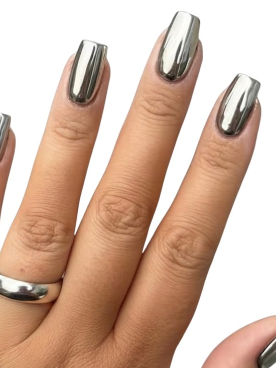 SASSY’S Nails Other - Silver Chrome Press On Nails Mirror Metallic Coffin Nail Set Kit
